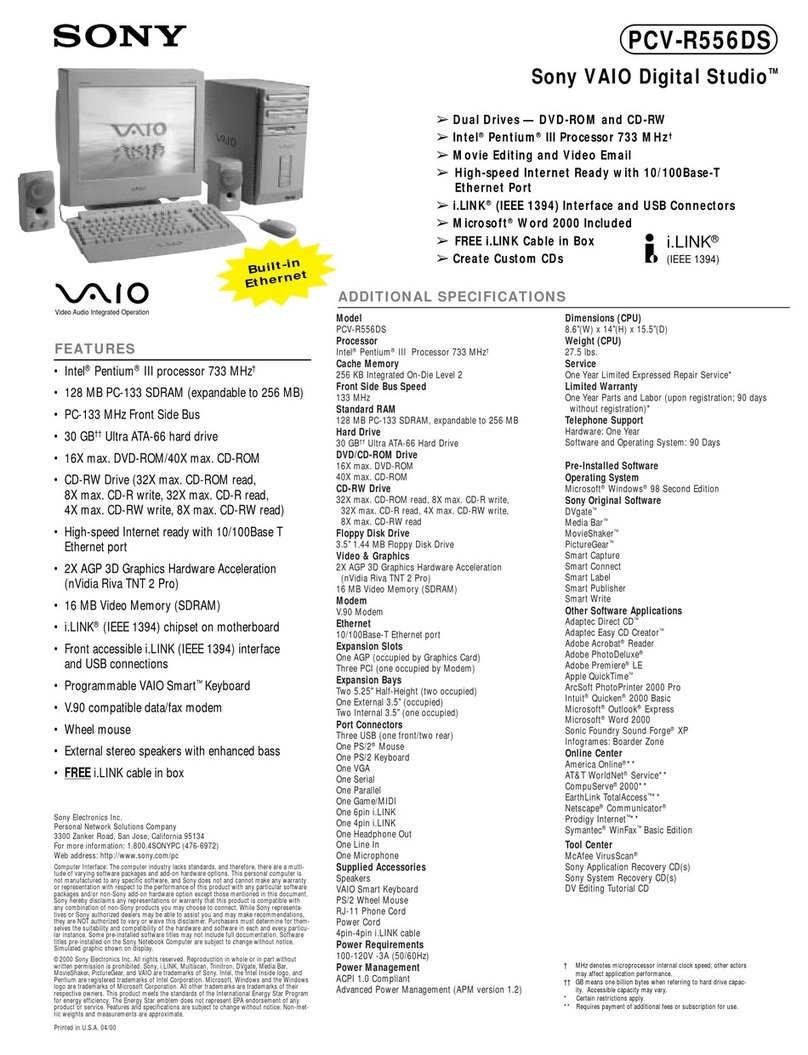 Sony PCV-R556DS - Vaio Digital Studio Desktop... User manual