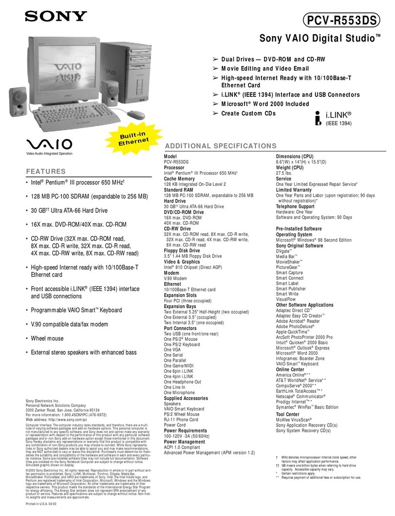 Sony PCV-R553DS - Vaio Digital Studio Desktop... Specifications