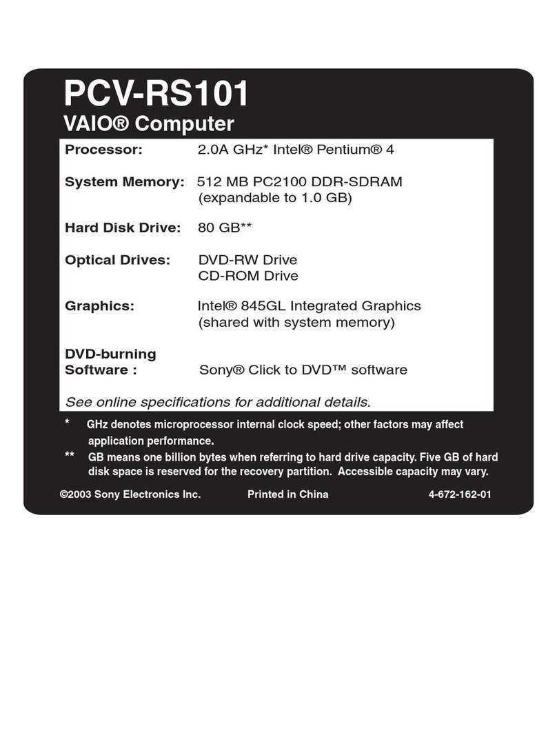 Sony PCV-RS101 - Vaio Desktop Computer User manual