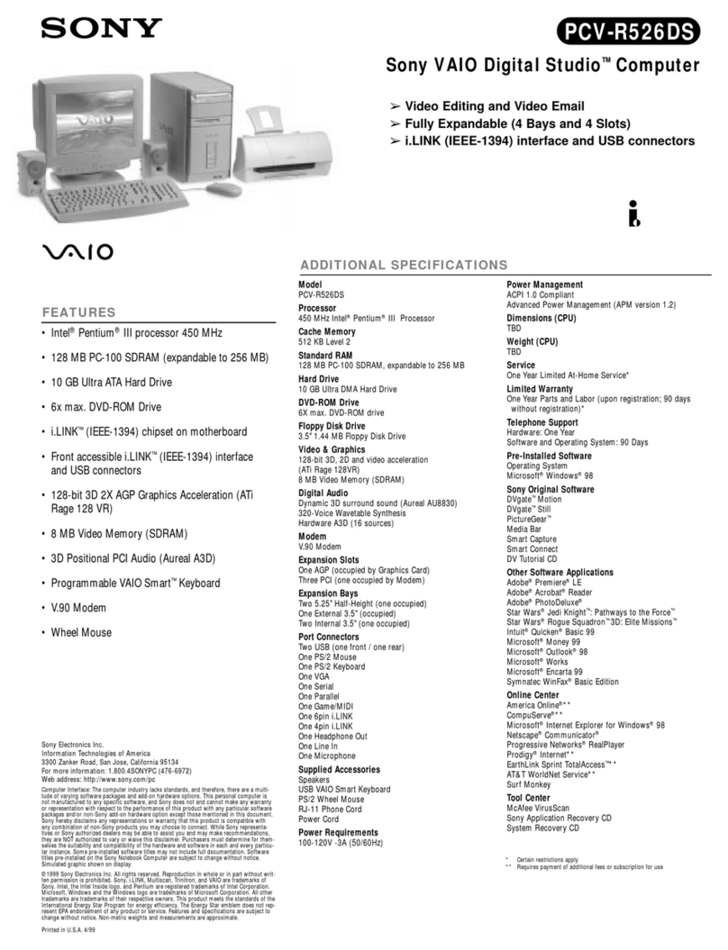 Sony PCV-R526DS - Vaio Digital Studio Desktop... Specifications
