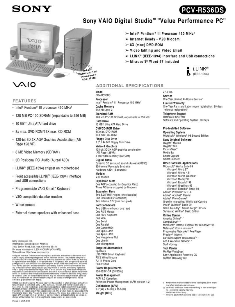 Sony VAIO Digital Studio PCV-R536DS User manual