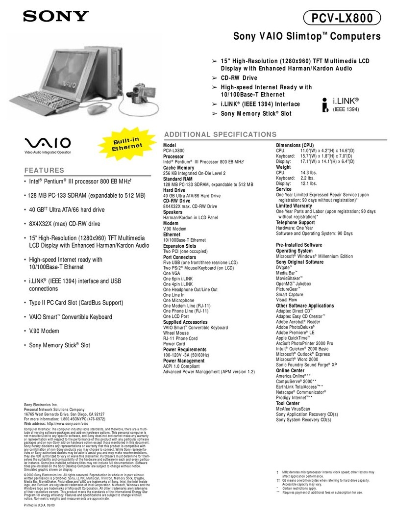 Sony PCV-LX800 - VAIO - 128 MB RAM Specifications