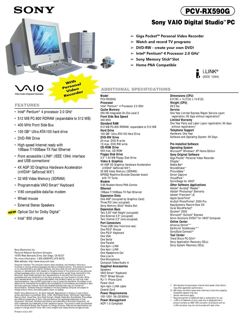 Sony VAIO Digital Studio PCV-RX590G User manual