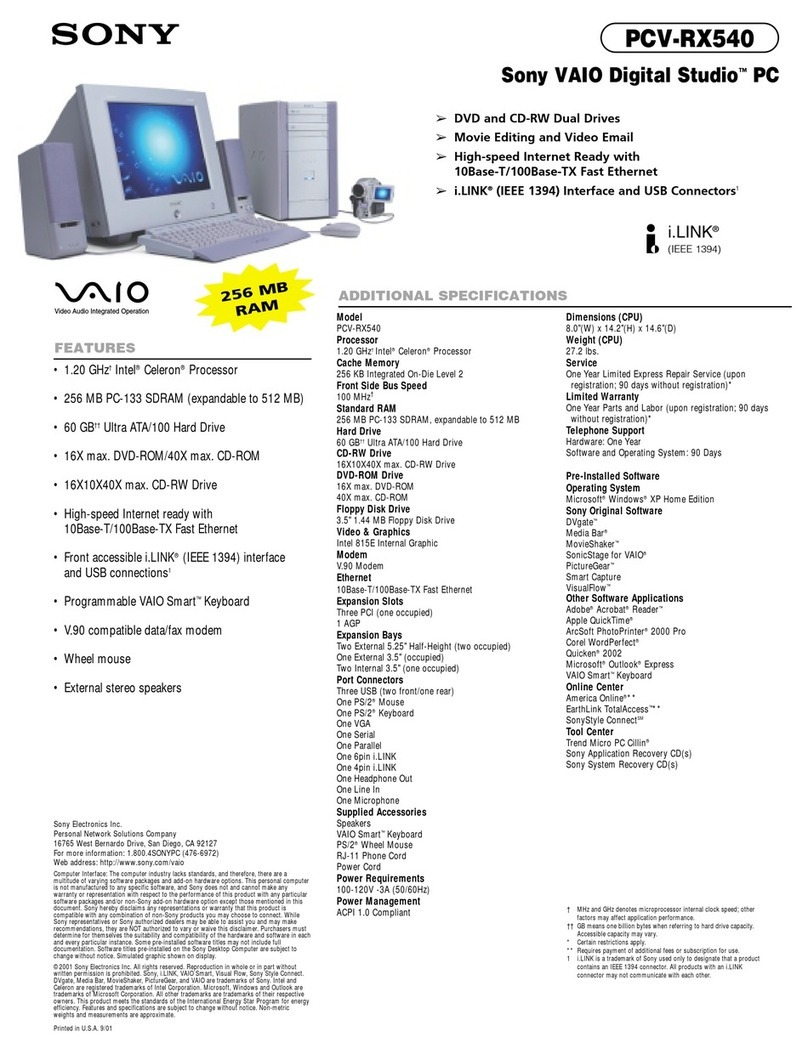 Sony PCV-RX540 Specifications