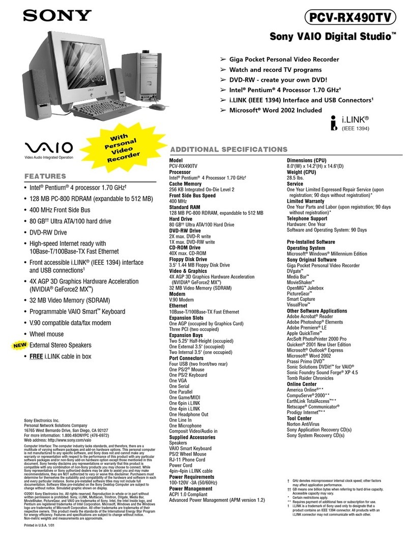 Sony VAIO Digital Studio PCV-RX490TV User manual