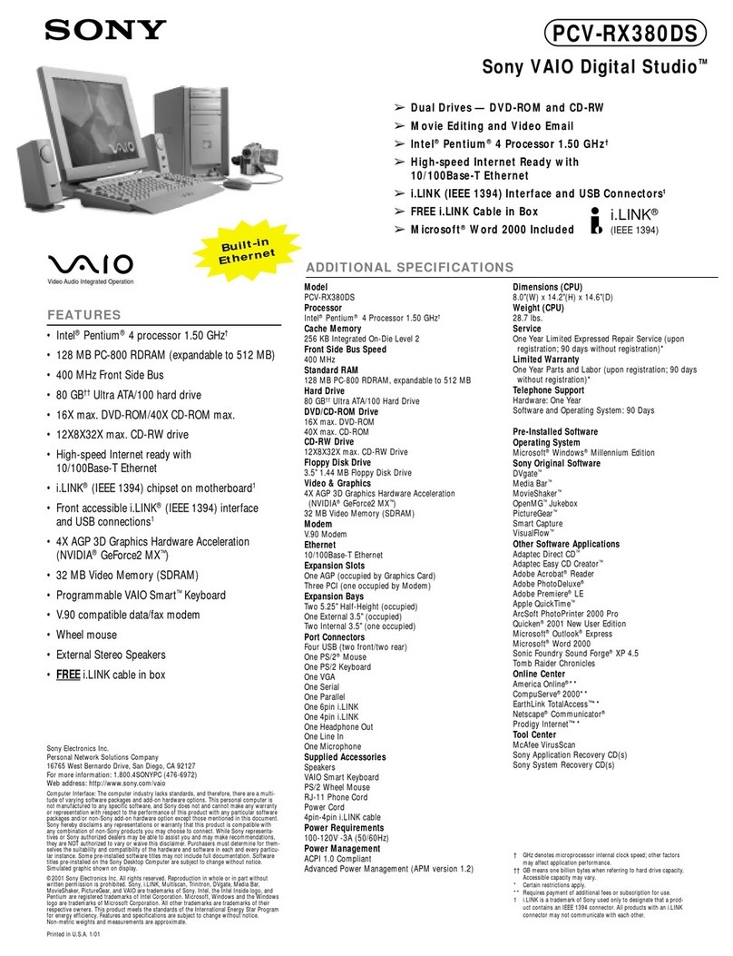 Sony PCV-RX380DS - VAIO - 128 MB RAM User manual