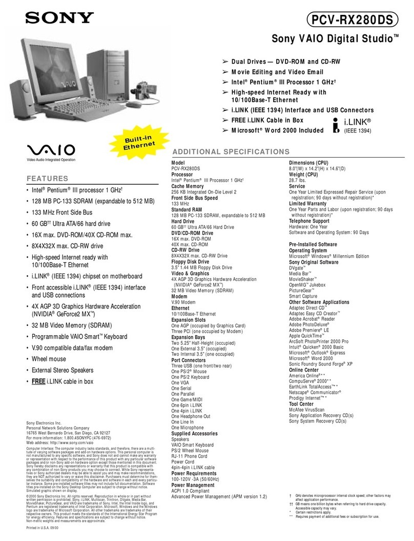 Sony PCV-RX280DS - Vaio Digital Studio Desktop... User manual Sony PCV-RX280DS - Vaio Digital Studio Desktop... User manual
