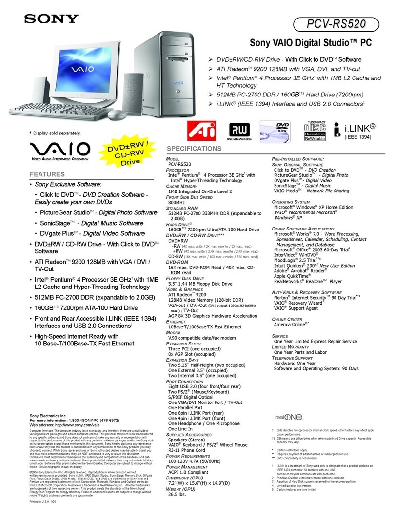 Sony PCV-RS520 - Vaio Desktop Computer User manual