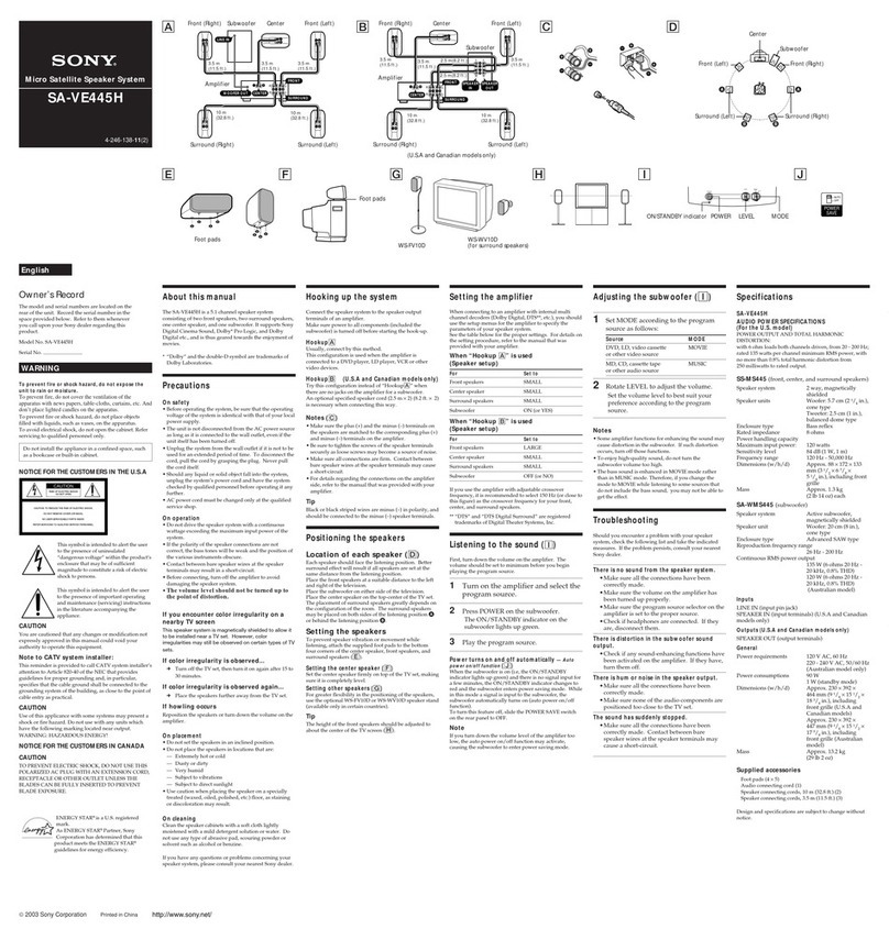 Sony SA-VE445H User manual