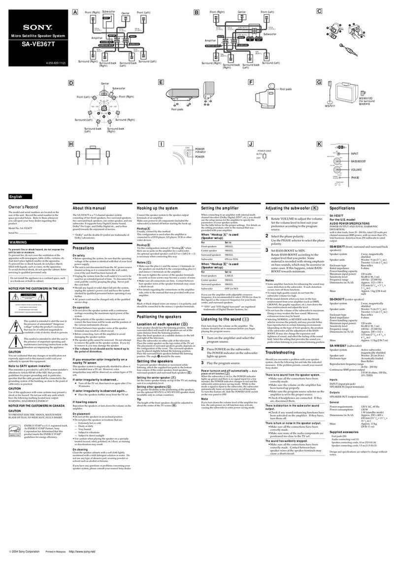 Sony SA-VE367T User manual