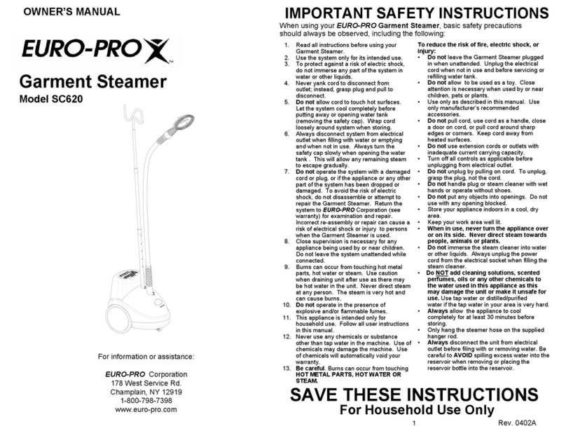 EUROPRO SC620 owner's manual