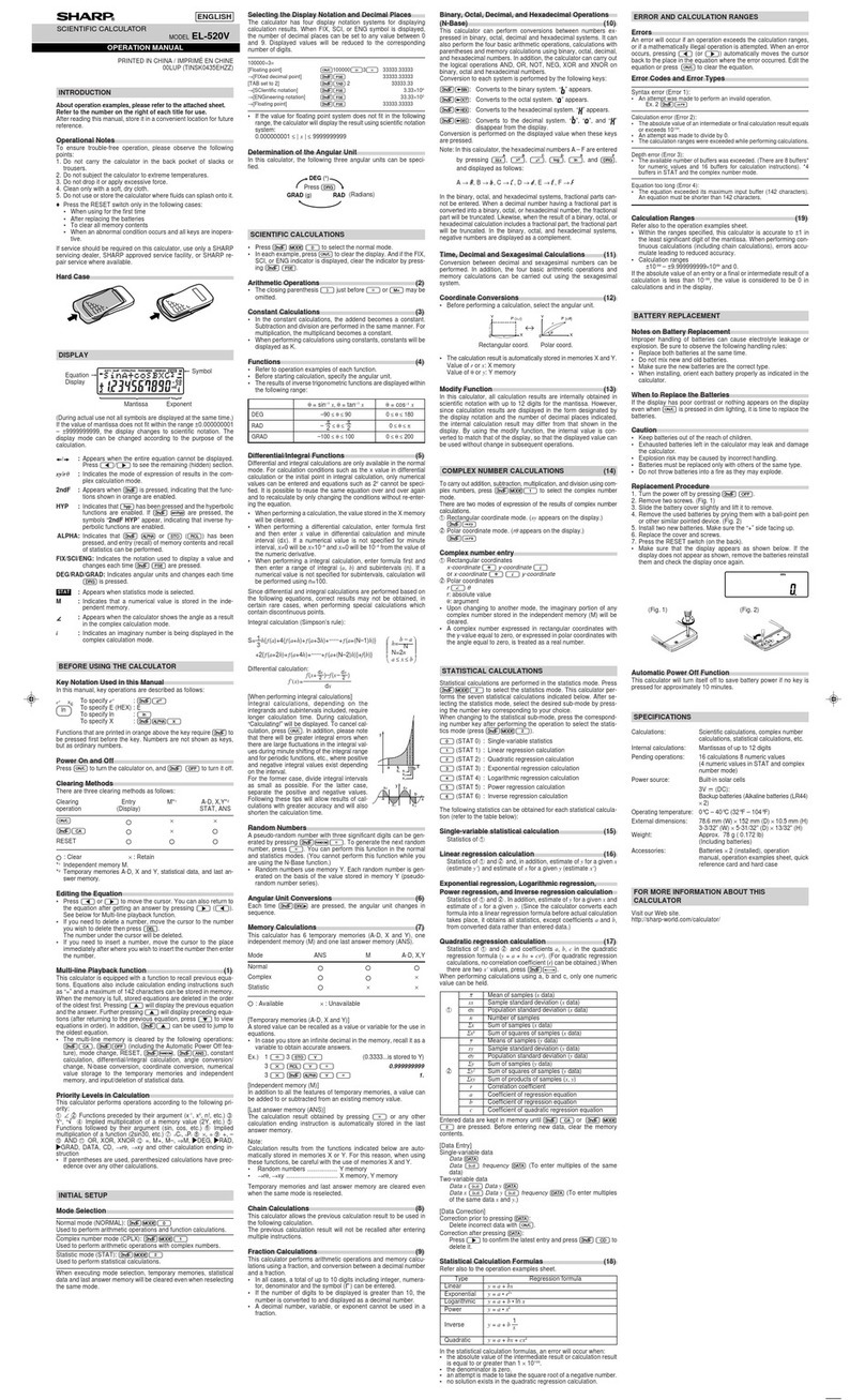 Sharp EL-520V Operation manual