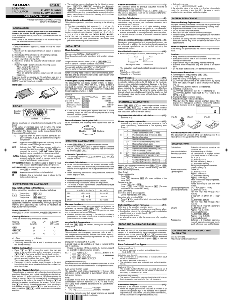 Sharp EL-531V Operation manual