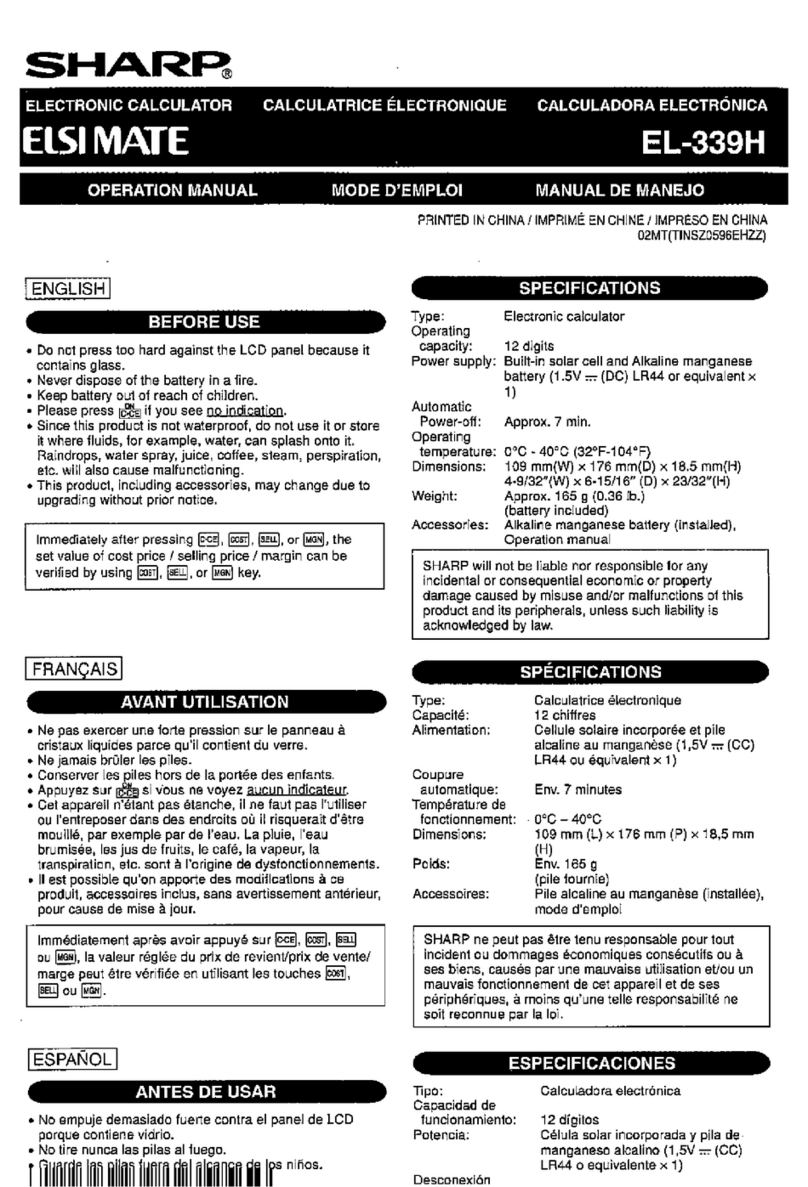 Sharp SHA2850 - CS-2850H 12-Digit Desktop Display... User manual