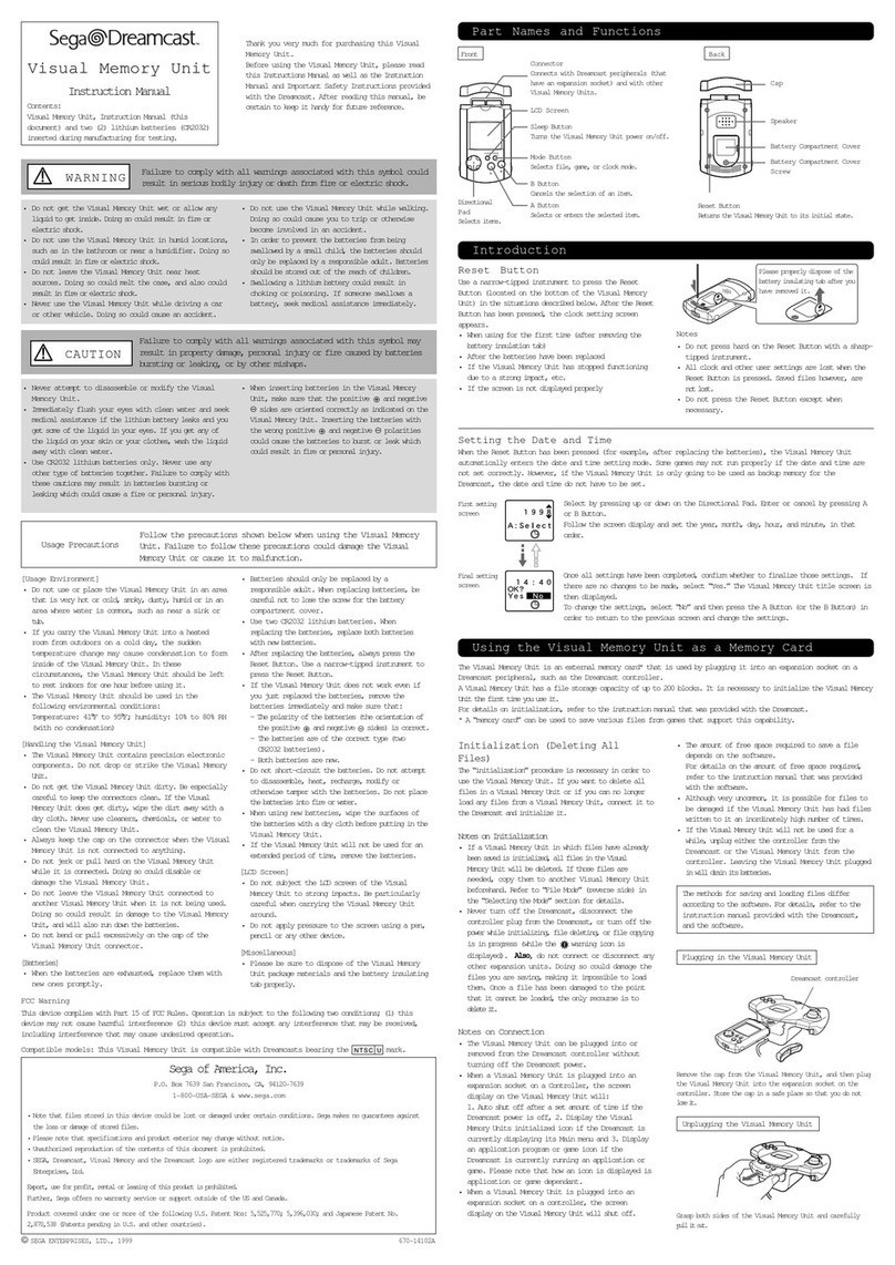 Sega Visual Memory Unit instruction manual