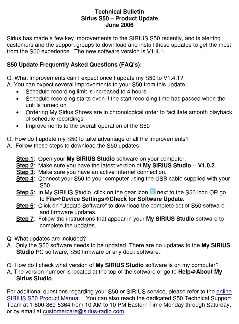 Sirius Satellite Radio S50 Technical bulletin