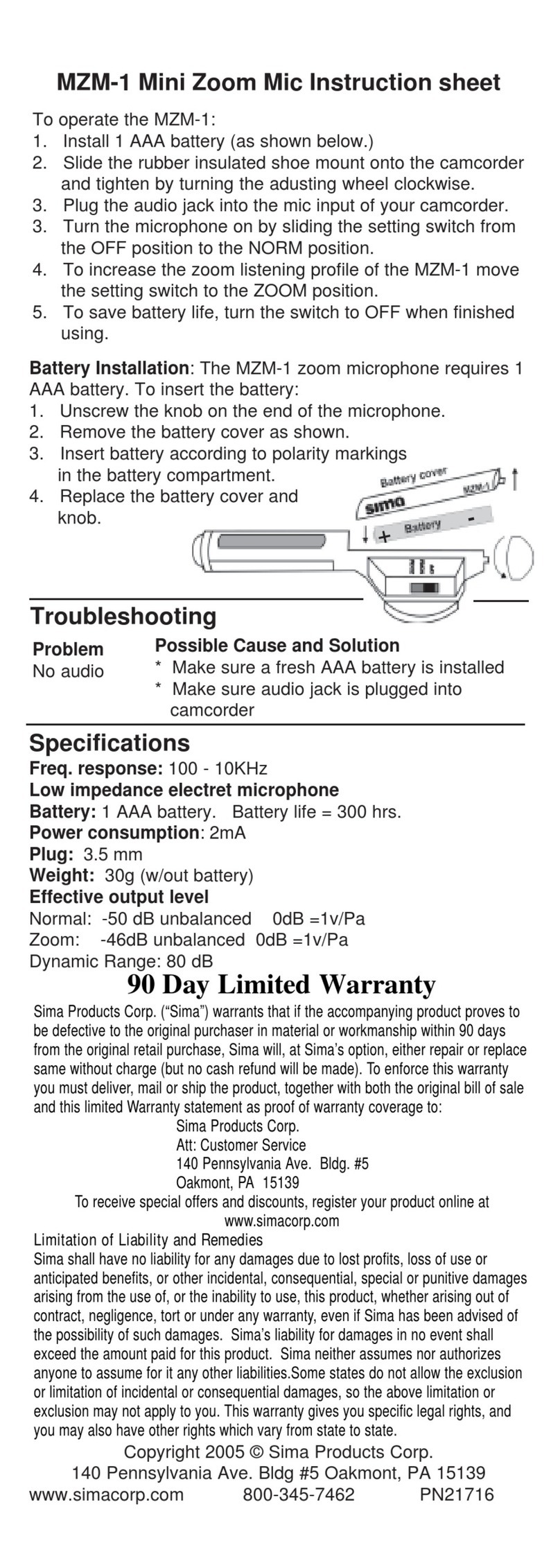 Sima MZM-1 instruction sheet