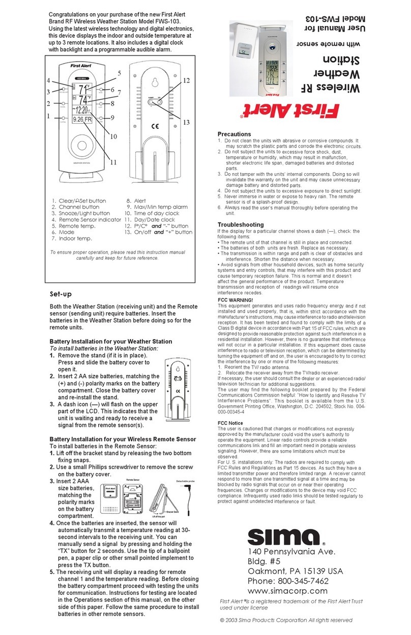 Sima First Alert FWS-103 user manual