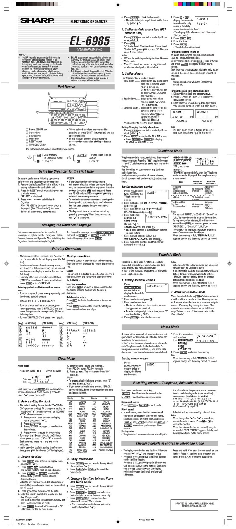 Sharp EL-6985 Operation manual