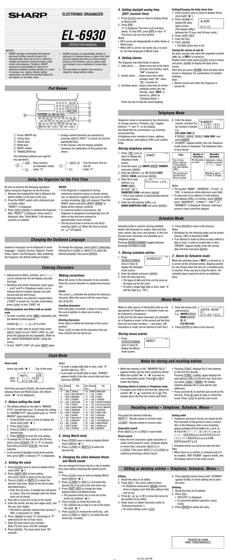Sharp EL-6930 User manual