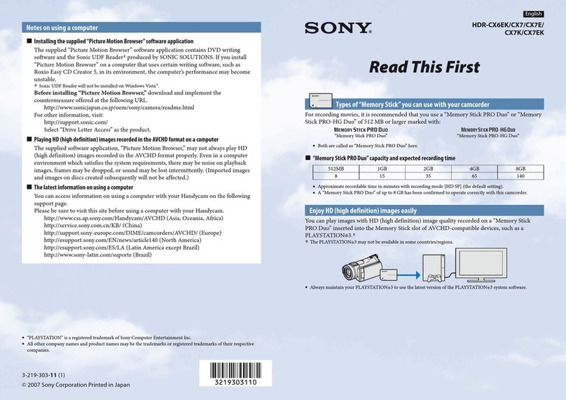 Sony Handycam HDR-CX6EK Instruction sheet Sony Handycam HDR-CX6EK Instruction sheet