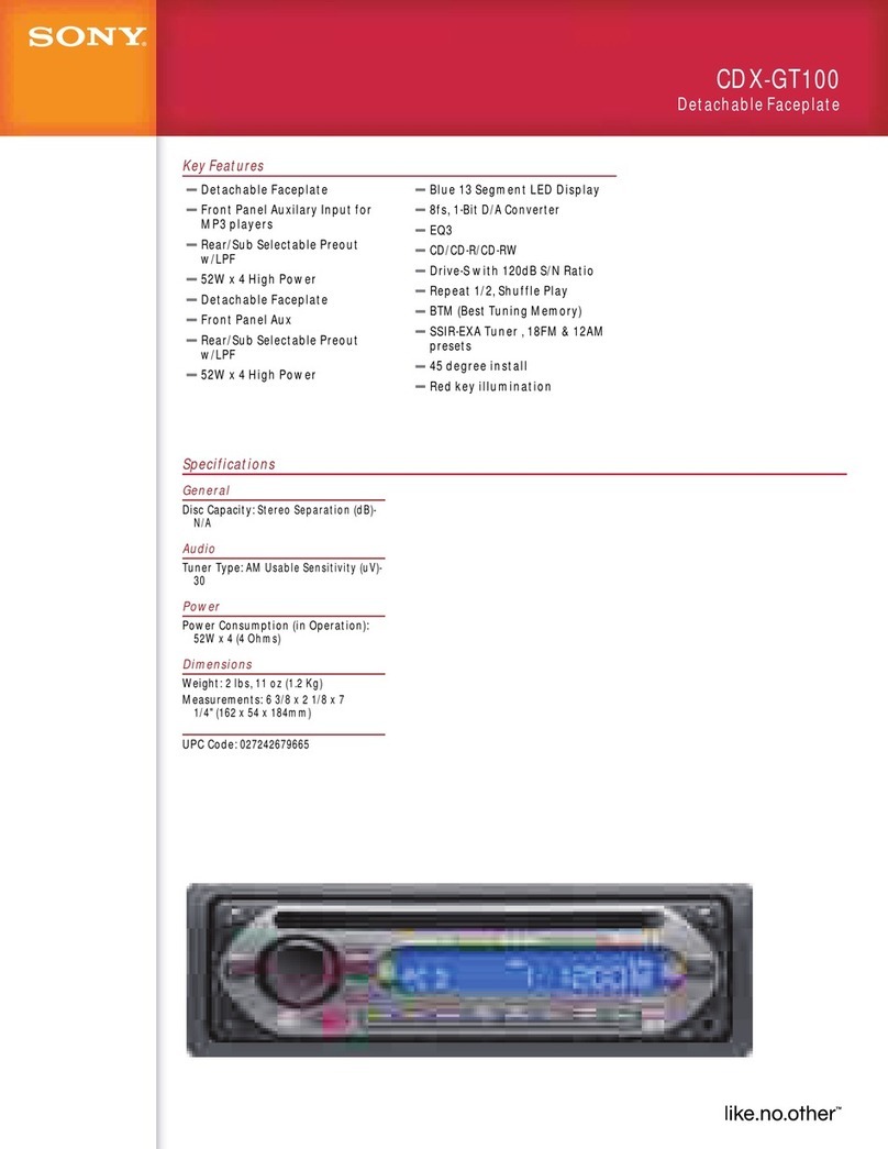 Sony CDX-GT100 - Fm/am Compact Disc Player Specifications
