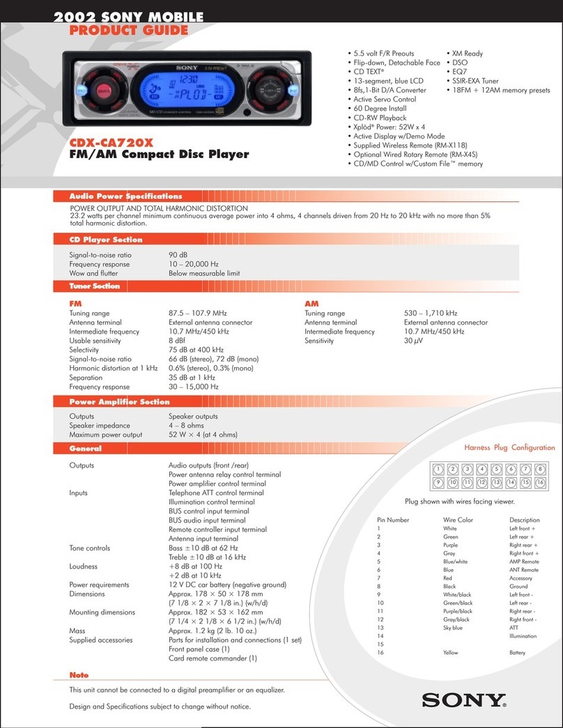 Sony CDX-CA720X - Fm/am Compact Disc Player User manual