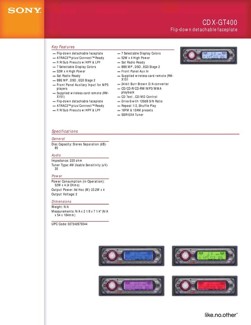 Sony CDX-GT400 - Fm/am Compact Disc Player Specifications