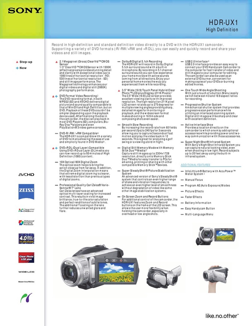 Sony HDR UX1 - AVCHD 4MP High-Definition DVD... Specifications