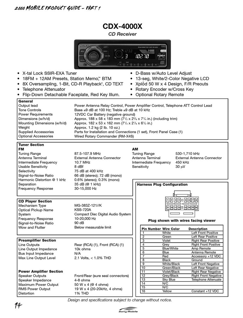 Sony CDX-4000X - Fm/am Compact Disc Player Product guide