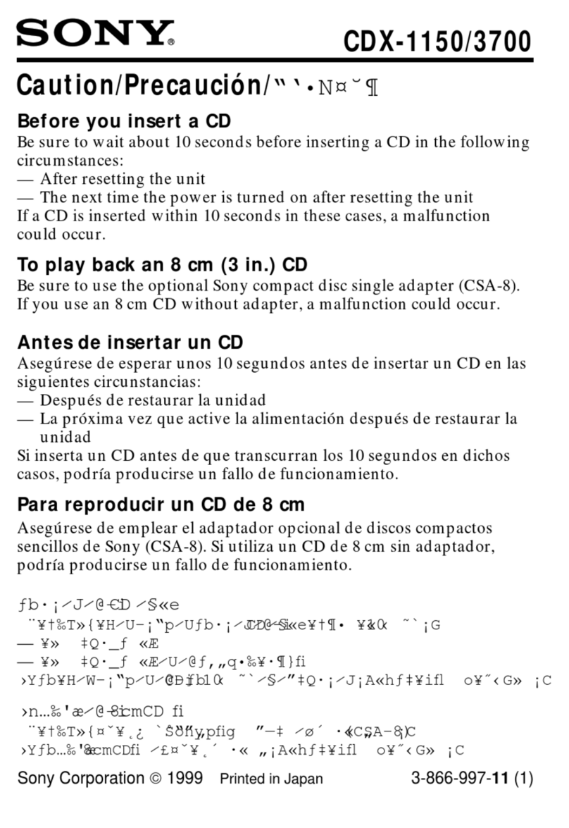 Sony CDX-1150 - Compact Disc Player Cautions leaflet