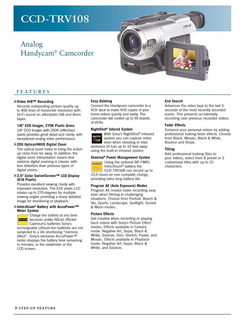Sony Hi8 Handycam Vision CCD-TRV108 Specification sheet