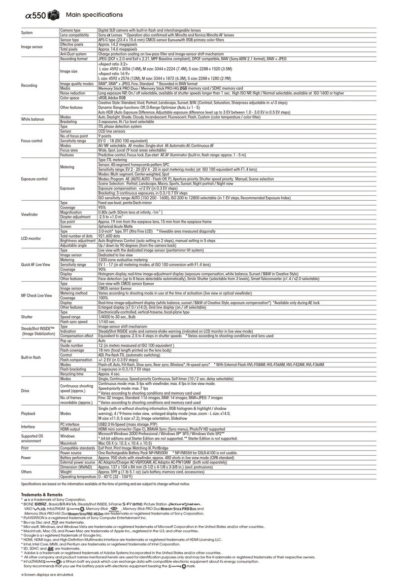Sony Alpha DSLR-A550 Specifications