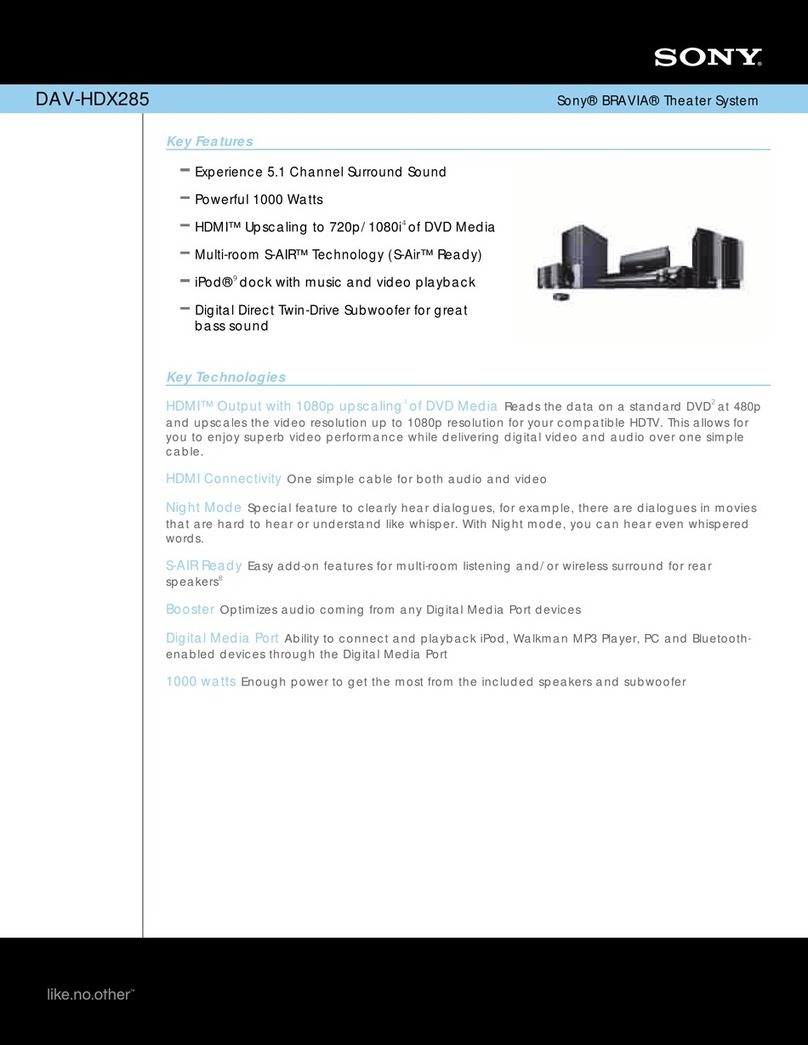 Sony DAV-HDX285 - Bravia Theater Home System User manual