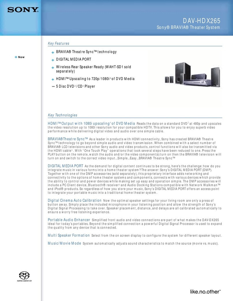 Sony DAV-HDX265 - Bravia Theater Home System User manual