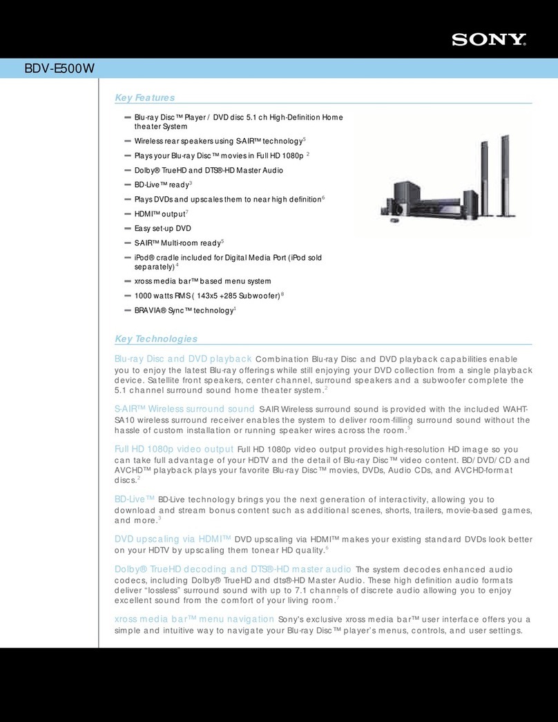 Sony BDV-E500W Specifications