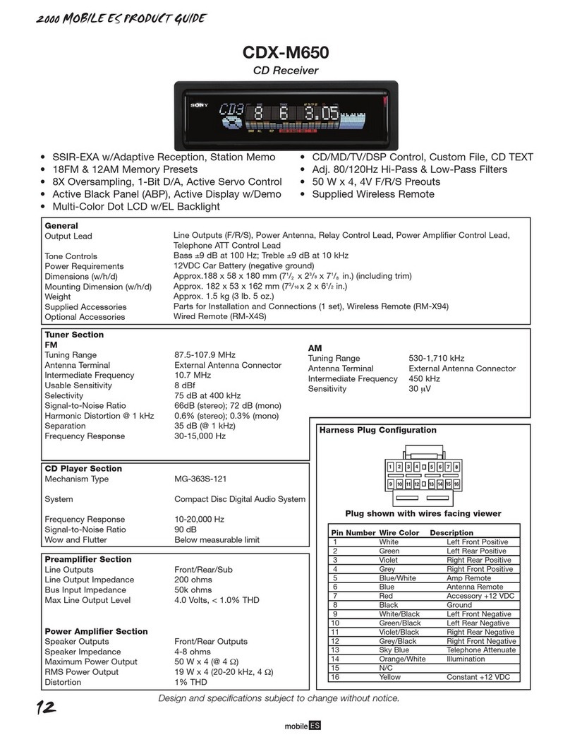 Sony CDX-M650 - Fm/am Compact Disc Player User manual