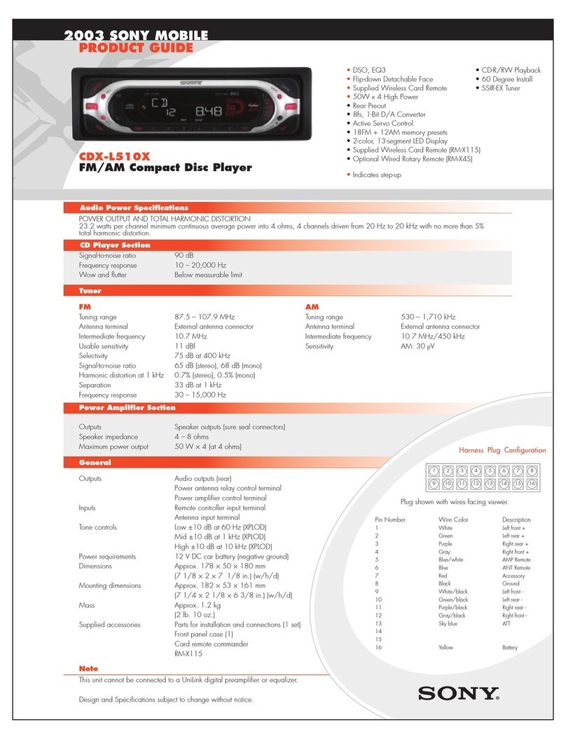 Sony CDX-L510X - Fm/am Compact Disc Player User manual