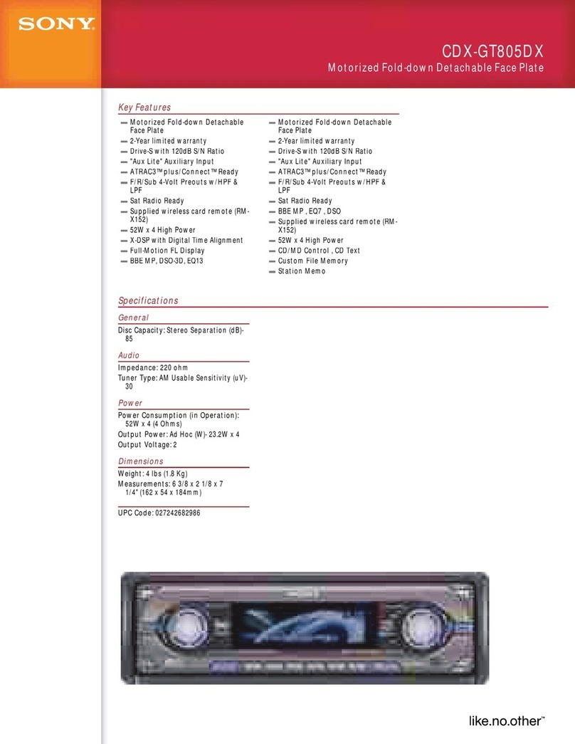 Sony CDX-GT805DX - Cd Receiver Specifications
