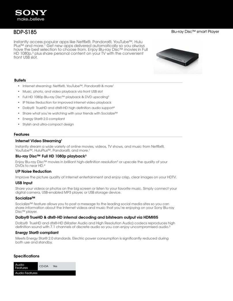 Sony BDP-S185 Specifications