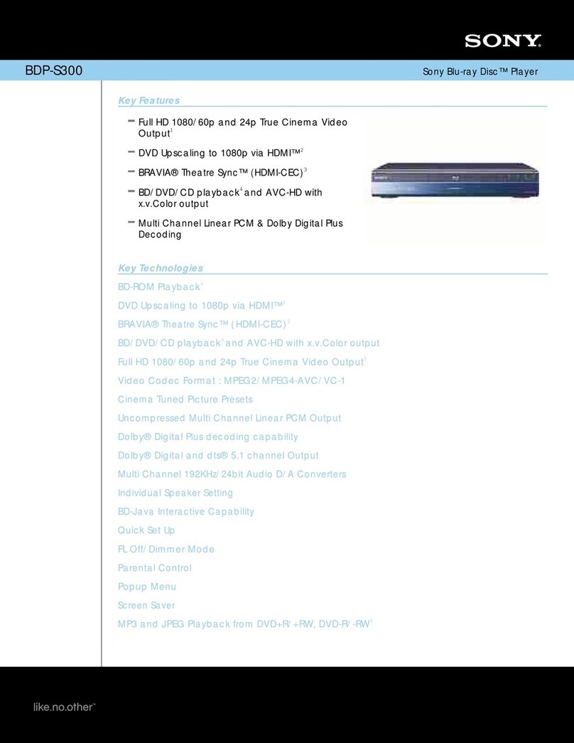 Sony BDP-S300 - Blu-Ray Disc Player Specifications