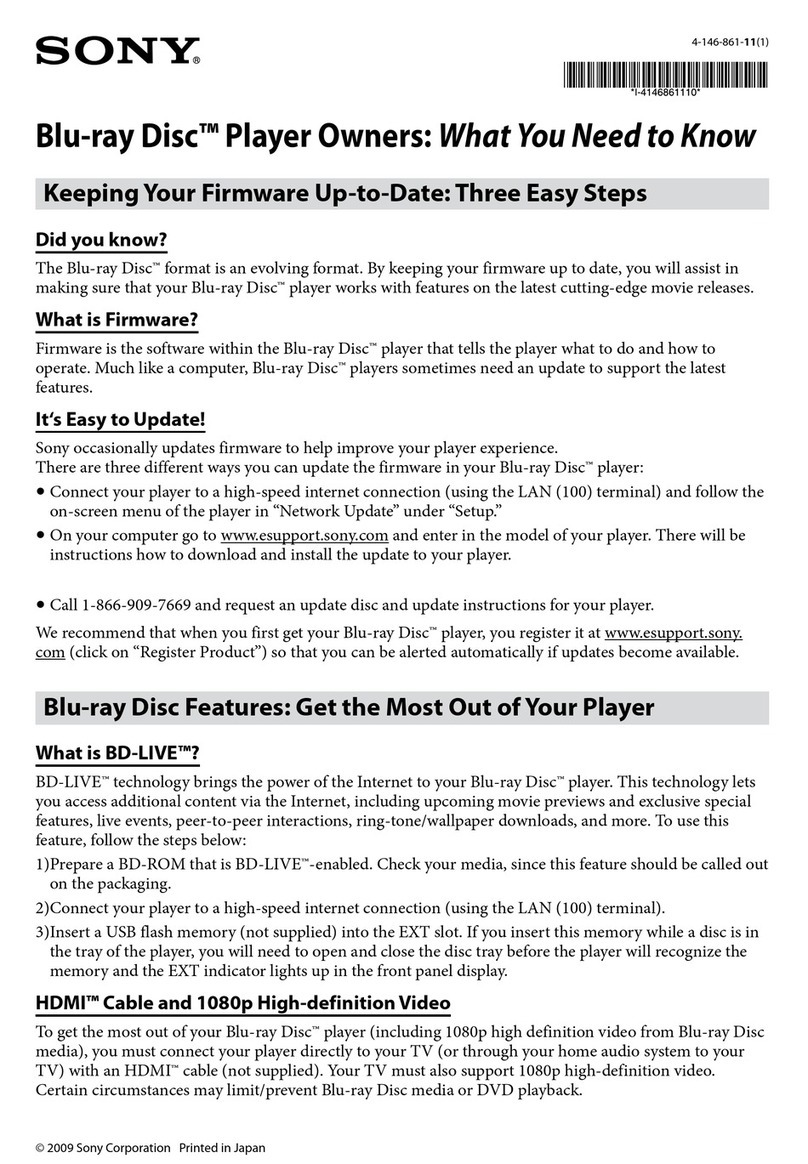 Sony BDP-S1000ES - Blu-Ray Disc Player Firmware update guide