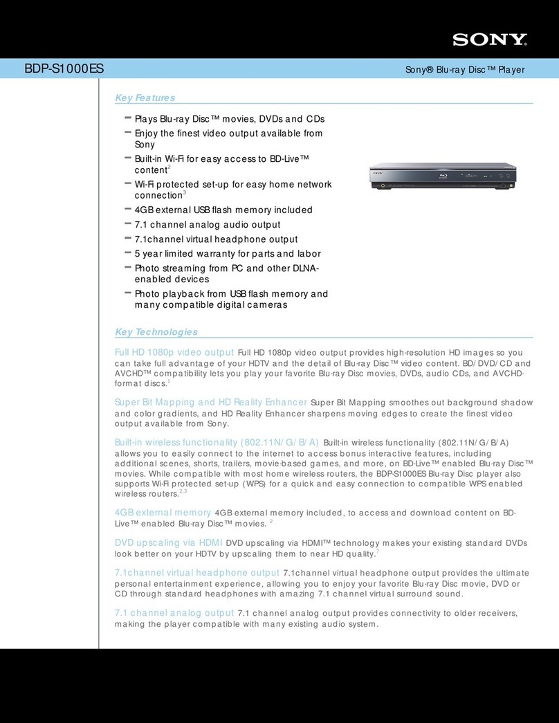 Sony BDP-S1000ES - Blu-Ray Disc Player User manual
