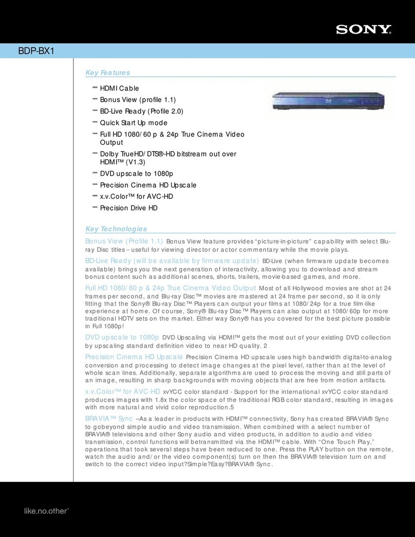 Sony BDP-BX1 - Blu-ray Disc™ Player Specifications