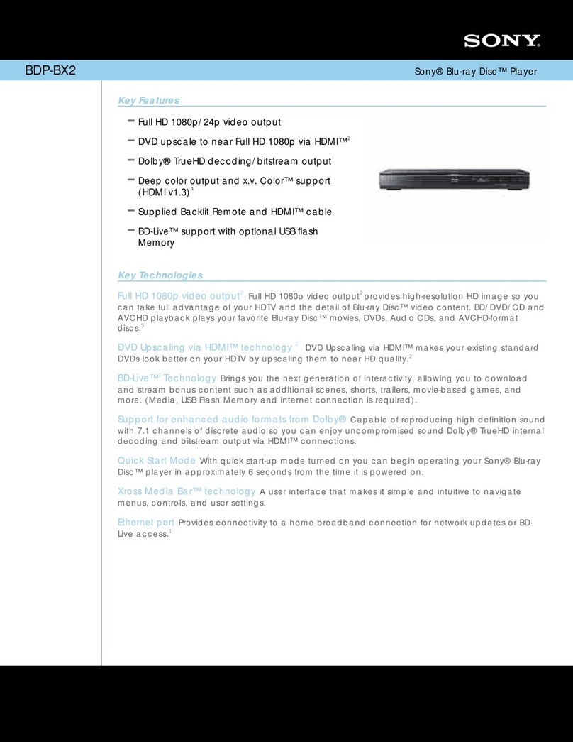 Sony BDP-BX2 Specifications