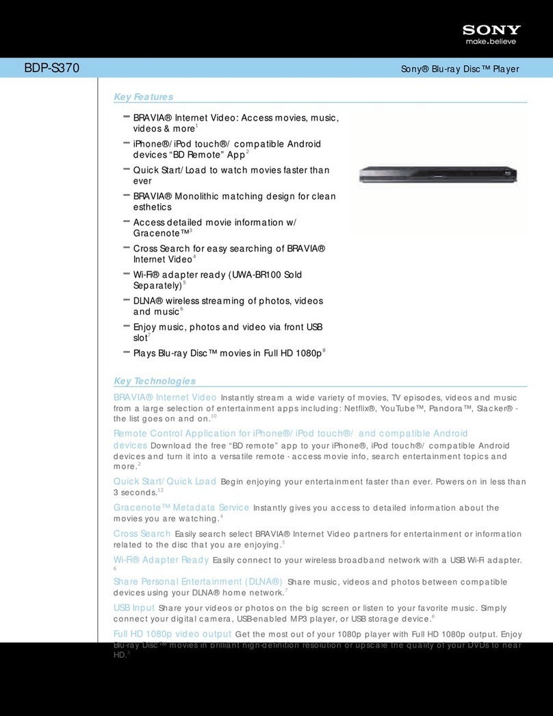 Sony BDP-S370 - Blu-ray Disc™ Player Specifications
