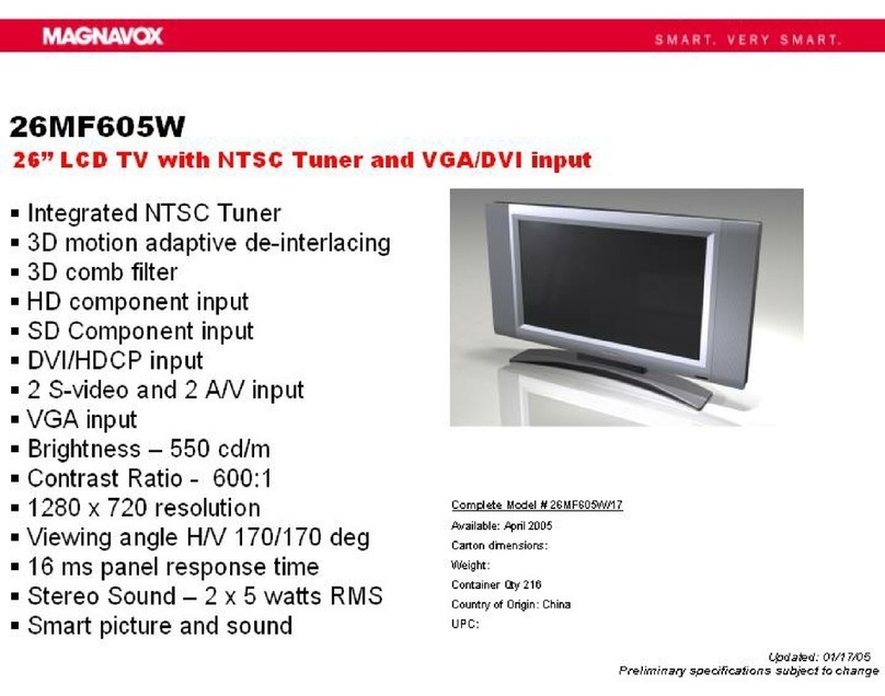 Magnavox 26MF605W - 26" Lcd Hd Flat Tv Specifications