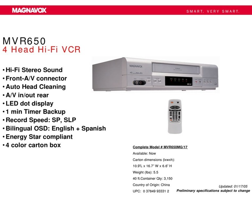 Magnavox MVR650MG - Vcr Hifi User manual Magnavox MVR650MG - Vcr Hifi User manual
