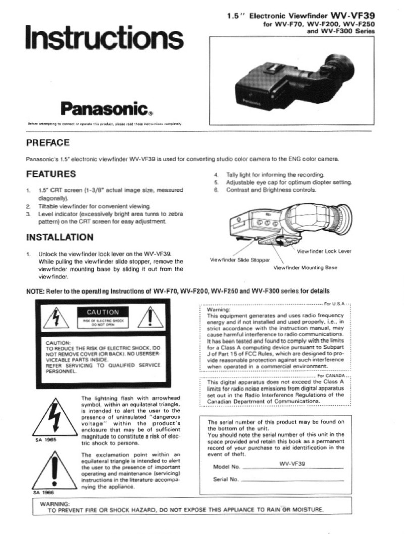 Panasonic WV-VF39 User manual
