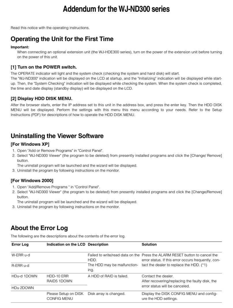 Panasonic WJHDE300 - DIGITAL DISK RECORDER operating instructions